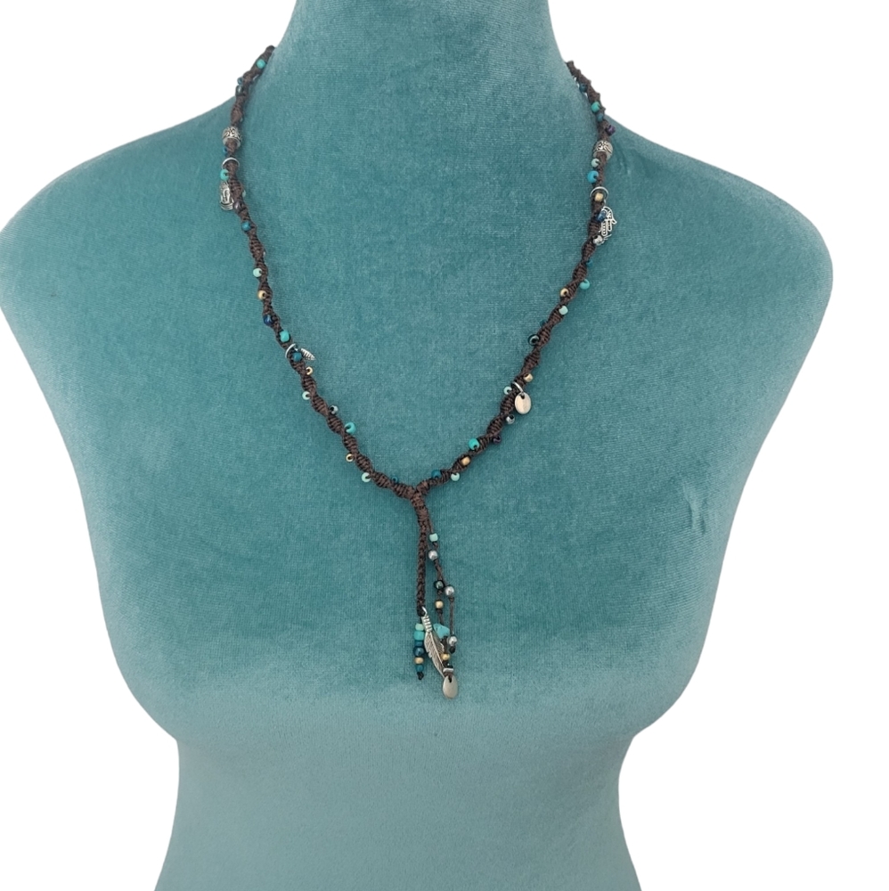 😁Macramé necklace Beading, Silver plated Charms,adjusts from Choker or long